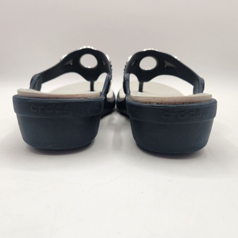 Crocs Sandals Blue Gray Sanrah Diamante Wedge Womens Size 7 Dual Comfort Mosaic - Picture 6 of 12